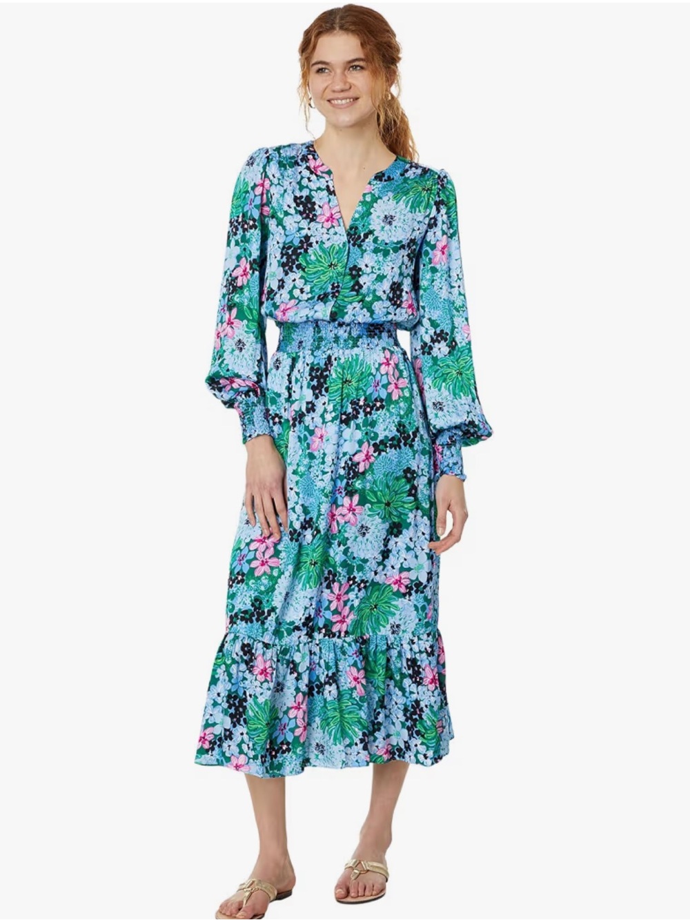 Lilly Pulitzer Size 16 Women's Loubella Long Sleeve Floral Midi Dress